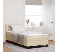 Holamys Lit à sommier tapissier LED avec matelas, crème, 90 x 190 cm, tissu, design moderne, cadre de lit robuste, expérience de sommeil confortable