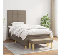 Holamys Lit à sommier tapissier, taupe, 90 x 200 cm, housse en tissu, tête de lit réglable en hauteur, matelas à ressorts ensachés, soutien de fermeté moyenne, banc inclus, meubles pour chambre à