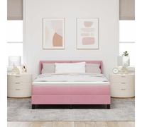 Holamys Lit Box Spring Rose 160x200 cm avec Matelas Ressorts Ensachés, Cadre en Bois Massif, Tête de Lit Ajustable, Meuble de Chambre Durable