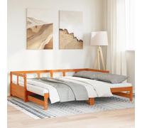Holamys Lit de Jour Extensible avec Lit Gigogne et Deux Matelas en Mousse 90x200 cm, Cadre en Bois de Pin Massif Marron pour Chambre d'amis