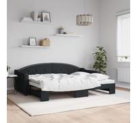 Holamys Lit de Jour Noir 80x200 cm avec Lit Gigogne Escamotable, Cadre Robuste en Tissu Durable, Idéal pour Chambre d'amis, Meuble Polyvalent pour Salon