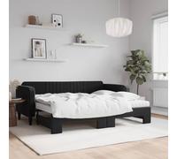 Holamys Lit de Jour Noir 90x200 cm en Velours avec Lit Gigogne Extensible, Cadre Robuste en Métal et Bois, 2 Matelas en Mousse Inclus, Meuble Polyvalent pour Chambre d'amis
