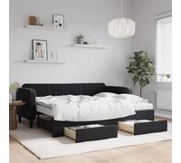 Holamys Lit de Jour Noir 90x200 cm en Velours avec Lit Gigogne Extensible et Deux Tiroirs de Rangement, Cadre Robuste en Bois et Métal, Idéal pour Chambre d'amis