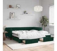 Holamys Lit de Jour Vert Foncé 100x200 cm avec Lit Gigogne Escamotable et 2 Tiroirs de Rangement, Cadre en Velours Doux pour Chambre d'amis, Meuble Polyvalent