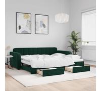 Holamys Lit de Jour Vert Foncé avec Lit Gigogne Coulissant et 2 Tiroirs de Rangement, Cadre Robuste en Velours pour Chambre, sans Matelas 90x200 cm