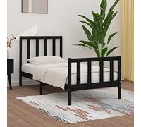 Holamys Lit en bois massif noir 75 x 190 cm, cadre de lit en pin avec tête de lit, lit plate-forme pour chambre à coucher, 2FT6, petit simple