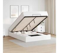 Holamys Lit ottoman avec matelas, blanc, 140 x 200 cm, en cuir synthétique, espace de rangement, mécanisme de levage hydraulique, surmatelas pour chambre à coucher
