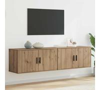 Holamys Lot de 2 armoires TV murales - Chêne artisanal - 80 x 34,5 x 40 cm - Flottantes - Design moderne - Meuble de salon