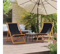 Holamys Lot de 2 chaises de plage pliantes, noires, en bois d'eucalyptus massif, tissu polyester, réglables, pour extérieur, balcon, jardin, jusqu'à 110 kg