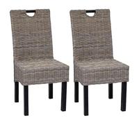 Holamys Lot de 2 chaises de salle à manger en rotin Kubu et bois de manguier faites à la main - 46 x 56 x 96 cm - Couleur naturelle - Pour salle à manger et cuisine - Durable - Pour l'intérieur