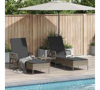 Holamys Lot de 2 chaises longues de jardin avec coussins confortables et table pliante, rotin synthétique résistant aux UV, idéal pour balcon et terrasse pour se détendre