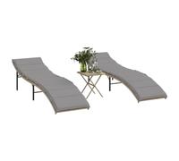 Holamys Lot de 2 chaises longues de jardin, avec table à thé, en polyrotin, dossier réglable pour l'extérieur, résistant aux UV, charge maximale : 110 kg, idéal pour terrasse et piscine