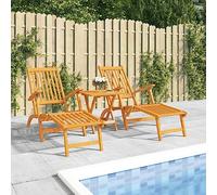 Holamys Lot de 2 chaises longues de jardin en bois massif d'acacia, pliables et réglables, avec table d'appoint pour terrasse et piscine, chaises longues confortables avec repose-pieds pour des heures