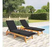 Holamys Lot de 2 chaises longues de jardin en rotin synthétique et bois d'acacia - Dossier réglable pour piscine et terrasse - Chaise longue de luxe avec coussin confortable - Résistant aux