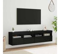 Holamys Lot de 2 étagères murales pour TV - Aspect chêne noir - 80 x 30 x 40 cm - Avec LED - Pour salon, centre multimédia - Design moderne