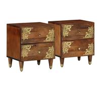 Holamys Lot de 2 tables de chevet en bois massif manguier, 40 x 33,5 x 46 cm, élégantes tables de chevet pour chambre à coucher, tables d'appoint robustes à côté du lit