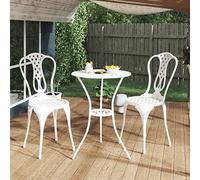 Holamys Lot de 3 meubles de jardin en fonte d'aluminium blanc romantique avec motif floral résistant aux intempéries et durable pour terrasse, balcon, jardin, cour, jardin d'hiver