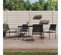 Holamys Lot de 4 chaises de jardin en polyrotin - Noir - 54 x 62,5 x 89 cm - Robuste - Avec accoudoirs - Chaises de terrasse confortables pour balcon et jardin