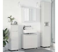 Holamys Lot de 4 meubles de salle de bain en bois blanc brillant avec roulettes, 30,5 x 30 x 195 cm, pour meuble sous-lavabo, miroir, armoires de salle de bain, durable, réglable en hauteur