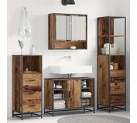Holamys Lot de 4 meubles de salle de bain en bois recyclé avec tiroirs, armoire à miroir, meuble de lavabo, armoires de salle de bain, 80 x 33 x 60 cm, pour salles de bains modernes