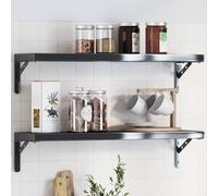 Holamys Lot de 4 supports d'étagères - 20 x 2,5 x 14 cm - En acier inoxydable noir - Pour étagères flottantes - Console d'étagère robuste pour bibliothèques, étagères de cuisine, étagères de jardin