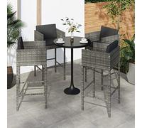 Holamys Lot de 4 tabourets de bar - Avec coussin gris - En polyrotin - Acier revêtu par pulvérisation - 50 x 48 x 100 cm - Résistant aux intempéries - Pour jardin, balcon, terrasse - Chaises