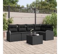 Holamys Lot de 6 canapés avec coussins - Noir - En polyrotin - Modulaire - Résistant aux UV et aux intempéries - Compartiments de rangement - Pour jardin, terrasse, patio