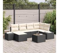 Holamys Lot de 6 canapés de jardin avec coussins - Noir et crème - Poly rotin - Modulaire - Résistant aux UV - Poids léger - Pour terrasse, balcon et jardin