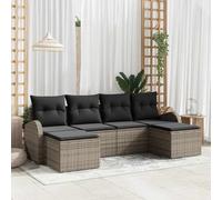 Holamys Lot de 6 canapés de jardin en polyrotin gris modulaire résistant aux UV avec compartiments de rangement pour terrasse et balcon