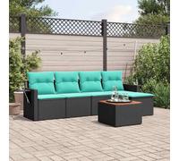 Holamys Lot de 6 canapés de jardin en résine tressée noire - Design modulaire résistant aux UV avec coussins - Table d'appoint pliante pour terrasse, balcon, jardin