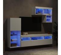 Holamys Lot de 6 meubles de salon avec éclairage LED en bois blanc, centre de divertissement moderne pour salon, meuble TV mural avec lumières RVB, rangement polyvalent