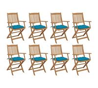 Holamys Lot de 8 chaises de jardin pliantes avec coussin, en bois d'acacia massif, traité à l'huile, 54 x 57 x 91 cm, sièges d'extérieur confortables pour terrasse et balcon