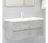 Holamys Meuble de lavabo gris béton 100 x 38,5 x 45 cm en matériau dérivé du bois, avec tiroir, meuble de salle de bain robuste, idéal pour espace de rangement sous l'évier