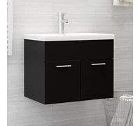 Holamys Meuble de salle de bain en céramique, avec bac encastrable, en bois, noir, 60 x 38,5 x 46 cm, avec robinet et bonde