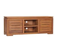 Holamys Meuble TV 110 x 30 x 40 cm, en teck massif, centre de divertissement robuste, pour salon, chambre à coucher, traitement à l'huile naturelle