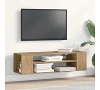 Holamys Meuble TV beige 100 x 30 x 26,5 cm en matériau bois design rustique pour salon, chambre à coucher, centre de divertissement, console TV stable