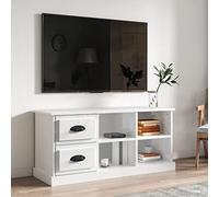 Holamys Meuble TV Blanc Brillant en Bois d'ingénierie 102x35,5x47,5 cm avec 2 tiroirs et 4 Compartiments pour Salon Chambre, Meuble Console de Rangement Pratique et Design épuré