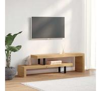 Holamys Meuble TV Bois de manguier Massif, Pieds en Fer forgé, Table TV Ajustable 112x30x40 cm, Meuble Console pour Salon ou Chambre, Centre de Divertissement, Style Farmhouse Unique