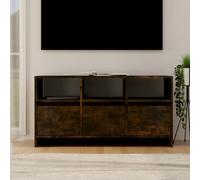 Holamys Meuble TV en chêne fumé, 102 x 37,5 x 52,5 cm, matériau en bois robuste, meuble bas pour salon, centre de divertissement avec 3 tiroirs et compartiments