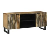 Holamys Meuble TV marron - 105 x 33 x 46 cm - En bois de manguier massif - Design rustique - Centre de divertissement pour le salon - Avec 2 portes - Support TV stable