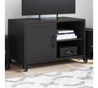 Holamys Meuble TV noir, 68 x 39 x 43,5 cm, en acier robuste, avec roulettes, pour salon, chambre à coucher, centre de divertissement, beaucoup d'espace de rangement