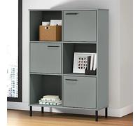 Holamys Oslo Bibliothèque en bois massif gris avec pieds en métal solides, 90 x 35 x 128,5 cm, espace de rangement polyvalent pour livres, magazines et décoration dans le salon