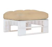 Holamys Ottoman d'extérieur en palettes en pin imprégné blanc, 60 x 60 x 25 cm, meuble de jardin robuste, tabouret polyvalent, pour terrasse et balcon, avec coussin beige