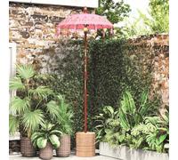 Holamys Parasol balinais rose, 95 x 95 x 260 cm, bâton en bois sculpté à la main, baldaquin en coton, idéal pour le jardin, la terrasse