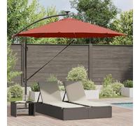 Holamys Parasol cantilever en terre cuite - 294 x 294 x 248 cm - Avec barres lumineuses LED solaires - Rotation à 360° - Résistant aux UV - Mécanisme à manivelle - Cadre en aluminium - Pour jardin