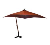 Holamys Parasol déporté 3 x 3 m en terre cuite, tissu polyester résistant aux UV, mât en bois massif, protection solaire d'extérieur pour terrasse, jardin et piscine