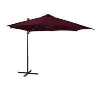 Holamys Parasol déporté avec éclairage LED 300 cm bordeaux - Parasol de terrasse inclinable - Protection UV pour jardin et piscine - Mât en aluminium - Système à manivelle - Pied en croix