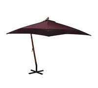 Holamys Parasol déporté, bordeaux, 3 x 3 m, mât en bois massif, résistant aux UV, imperméable, pour terrasse, jardin, extérieur, grande protection solaire
