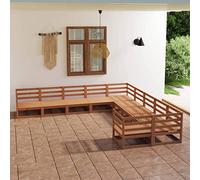 Holamys Salon de jardin, 10 pièces, marron miel, en pin massif, modulaire, pour terrasse et balcon, robuste et stable, meubles d'extérieur