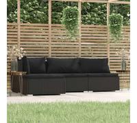 Holamys Salon de Jardin 4 pcs avec Coussins en résine tressée Noir, Ensemble mobilier extérieur modulable avec canapé Central, canapé d'angle et Repose-Pied pour Patio, Balcon et Jardin Confortable